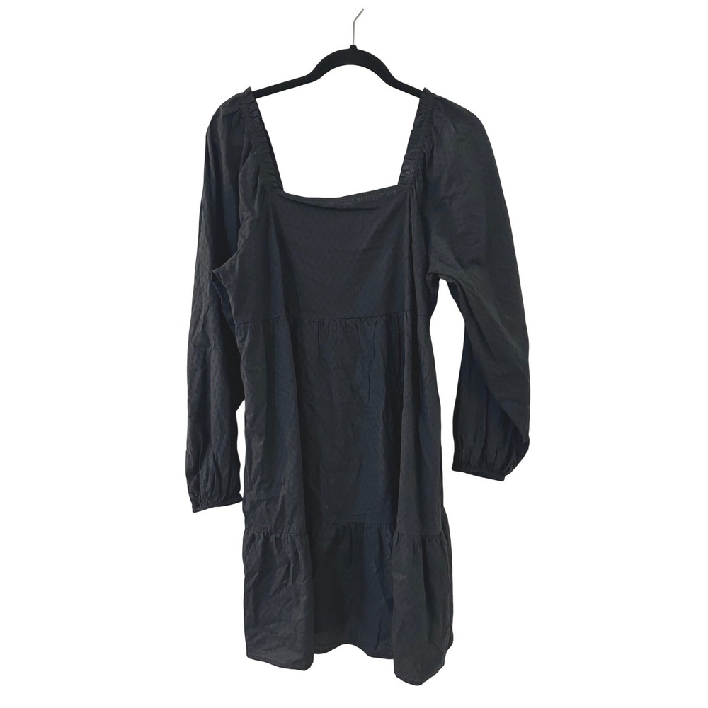Universal Thread Black Swiss Dot Tiered Mini Dress  L Milkmaid Coquette LBD